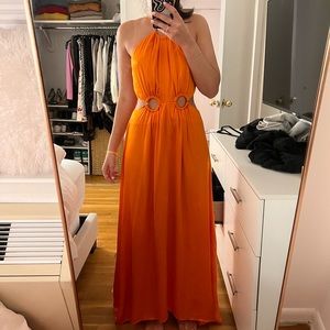 Orange silk gown with cutouts